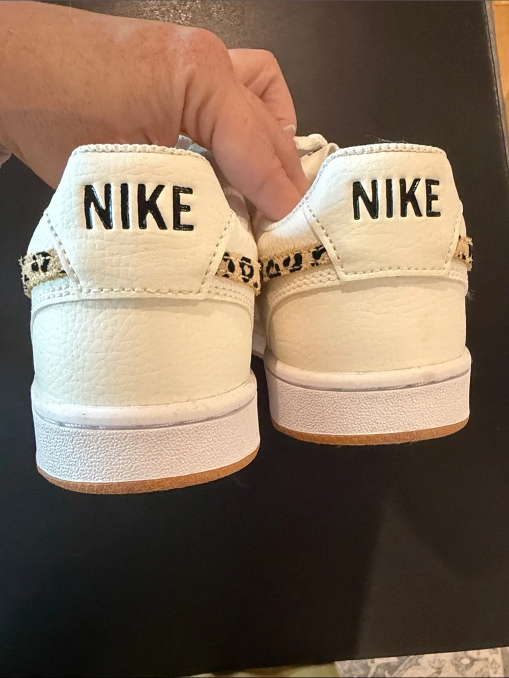 Nike Women’s White Low-Top Sneakers with Leopard Swoosh Accent